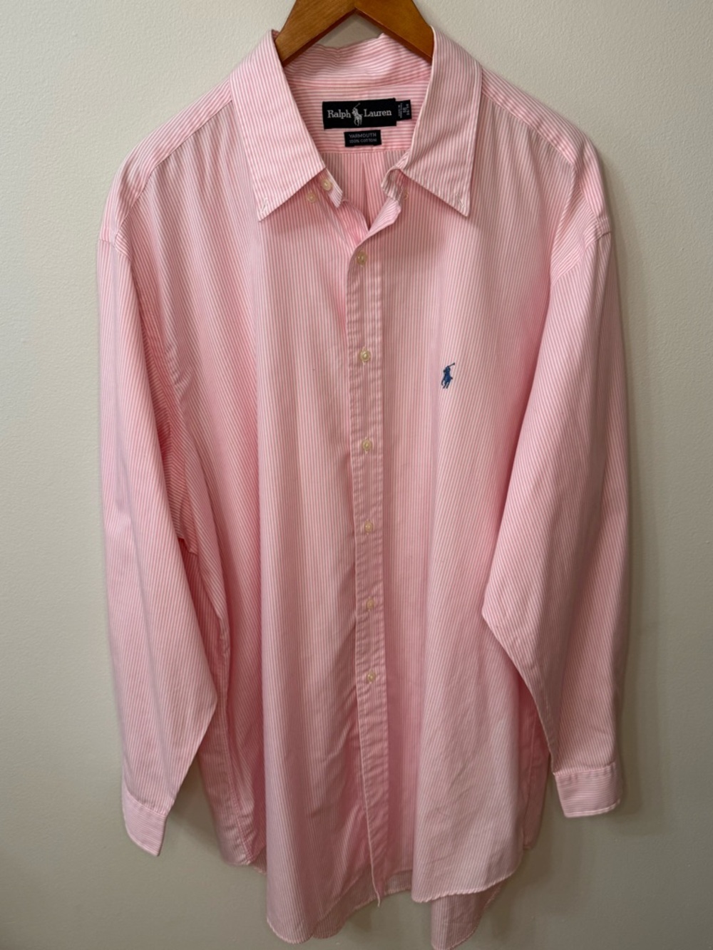 Ralph Lauren Yarmouth Pink Stripe Button Down Shirt Mens 18 34/35